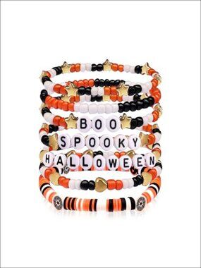 Halloween Bead Stackable Stretch Bracelet Boo Spooky Party Accessories